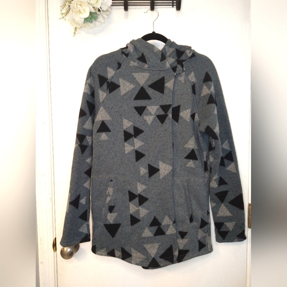 The North Face Blue Gray Geometric Patterned Crescent Wrap Hooded Sweater